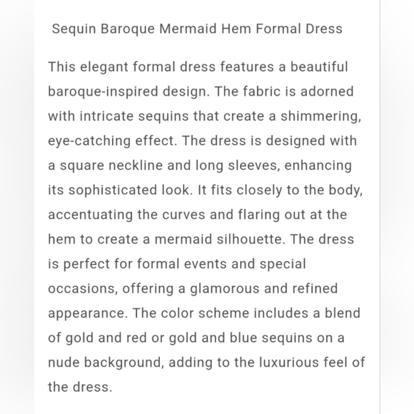 Red, Baroque Print, Square Neck, Long Sleeved, Sequined Mermaid Gown - Picture 10 of 10